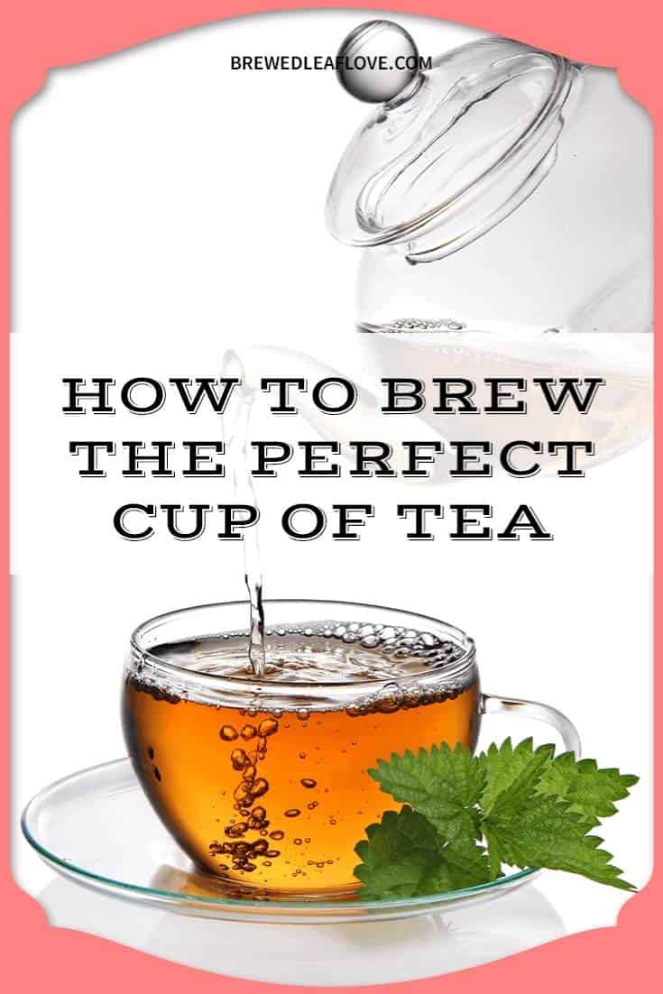How to make tea text over a glass teacup and glass teapot pouring.