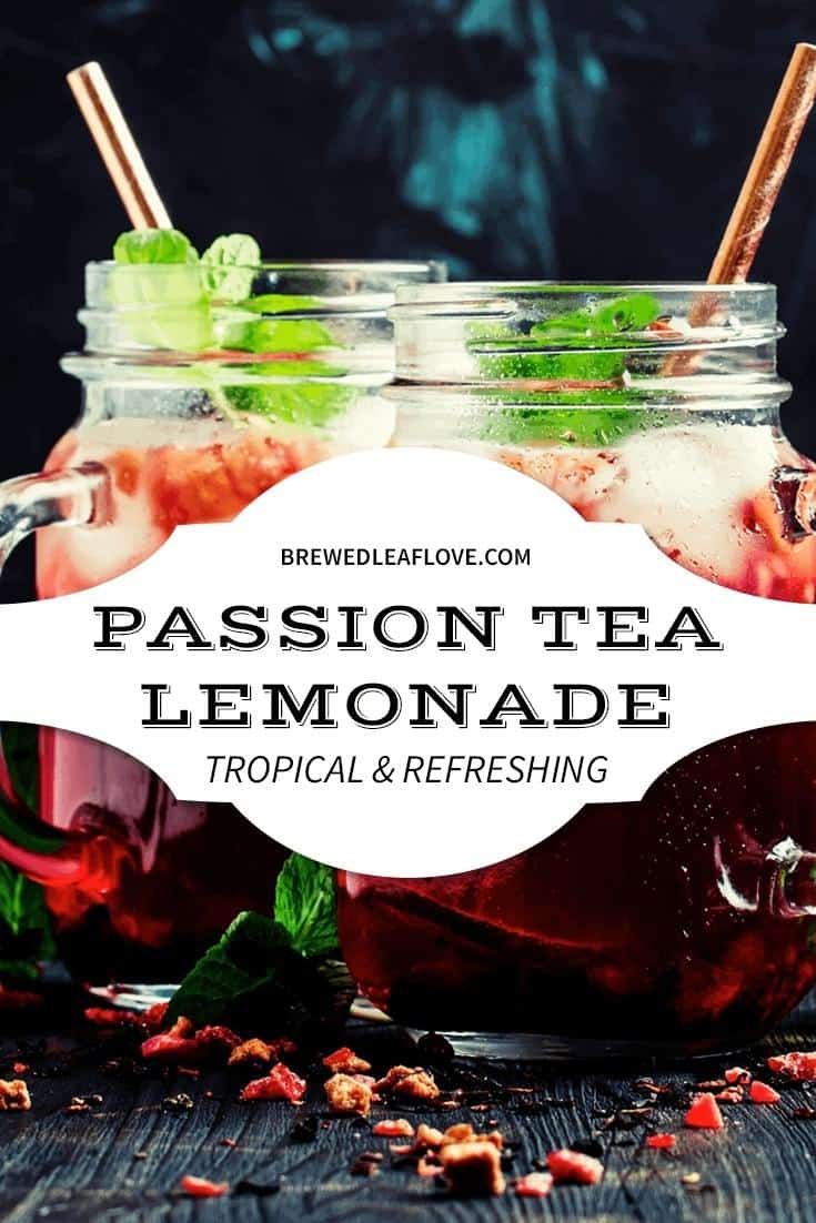Two mason jars with ice and passion tea lemonade.