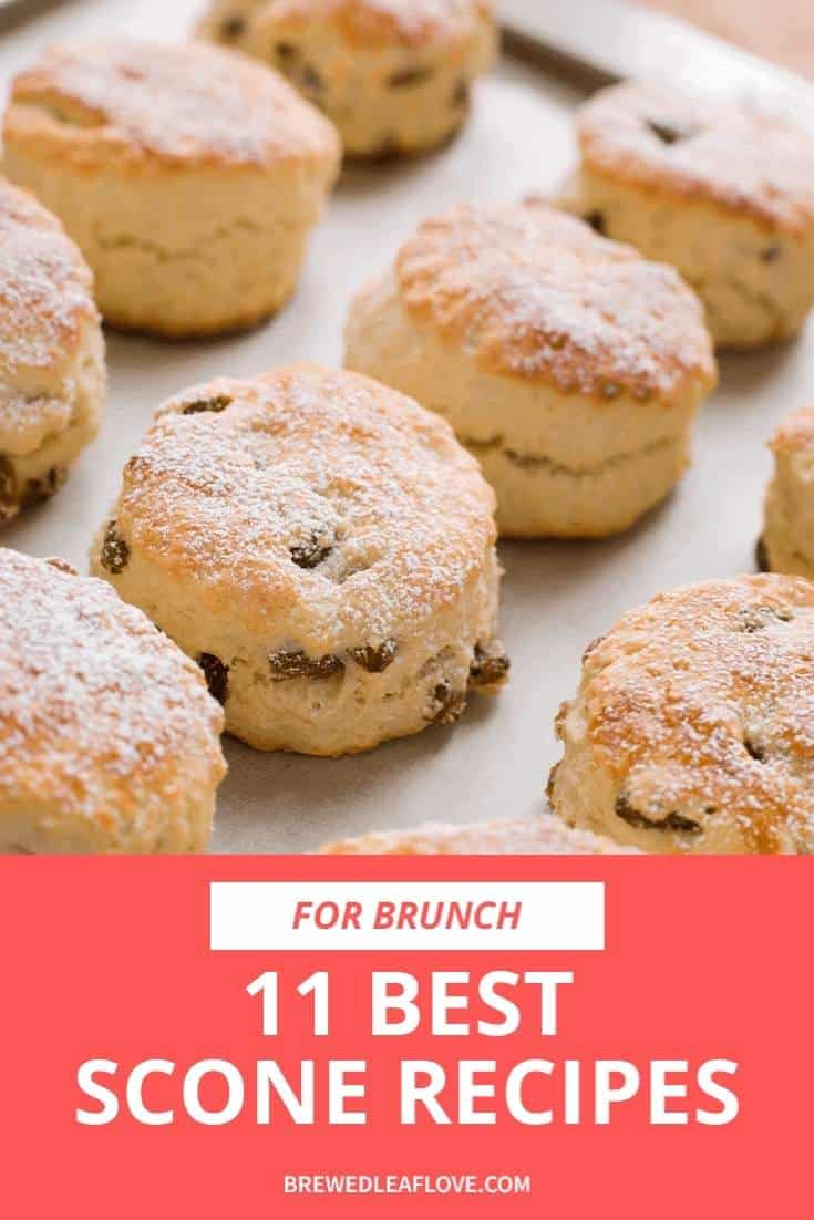 best scones recipe graphic with a baking sheet of freshly baked scones. 