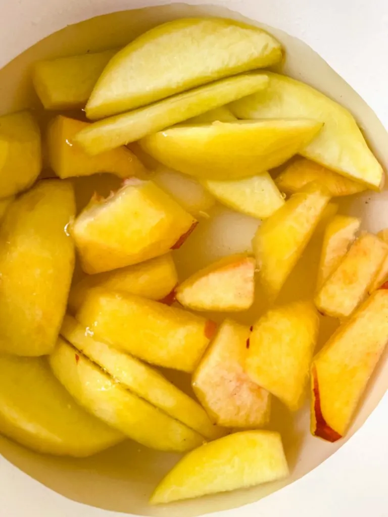 peaches, sugar and water in a saucepan make simple syrup