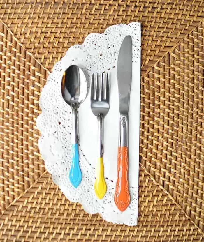 painted utensils for a tea party birthday party