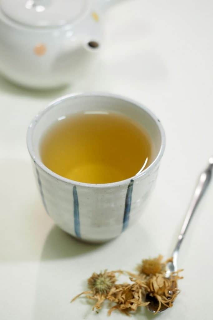 Chrysanthemum Tea in a white teacup