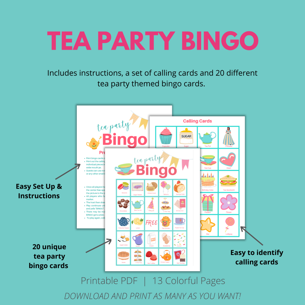 tea party bingo game for kids