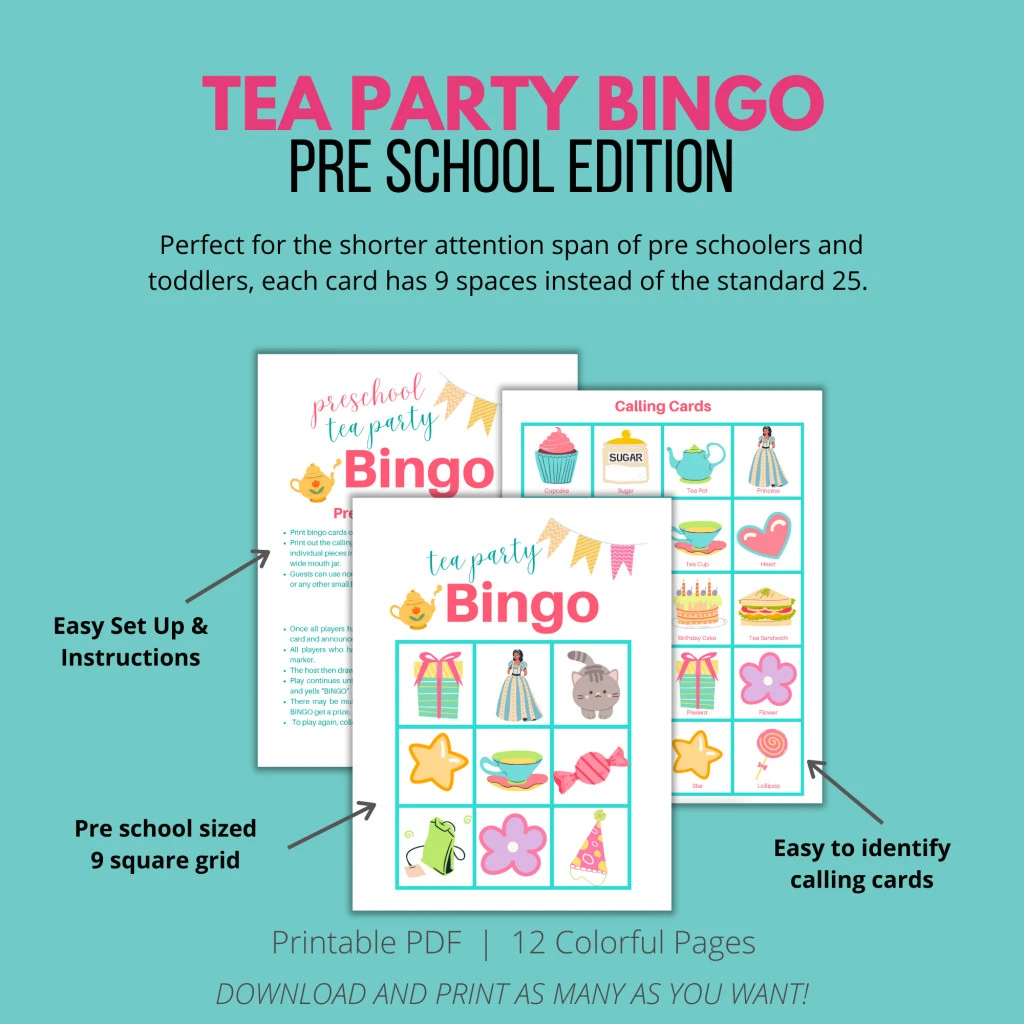 preschool tea party bingo game