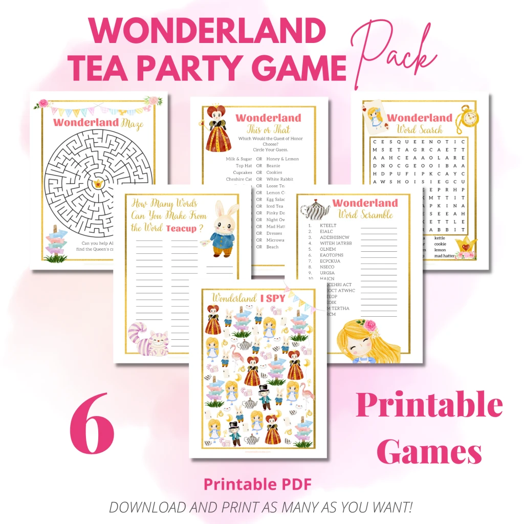 wonderland tea party games pack