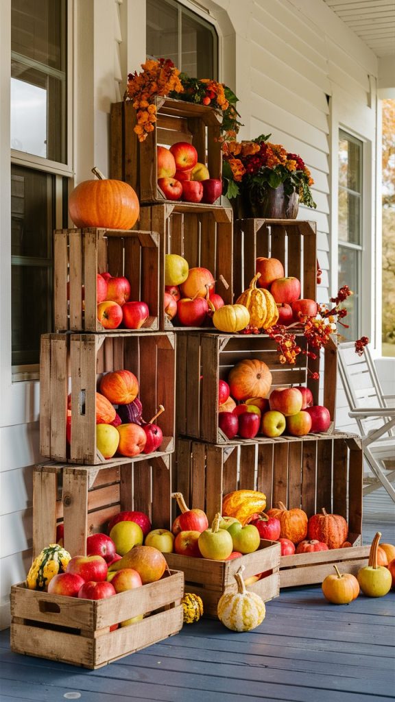 apple crate fall front porch decor